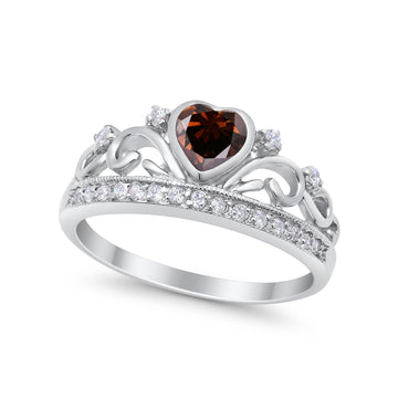 Heart Crown Ring Eternity Simulated Champagne CZ 925 Sterling Silver
